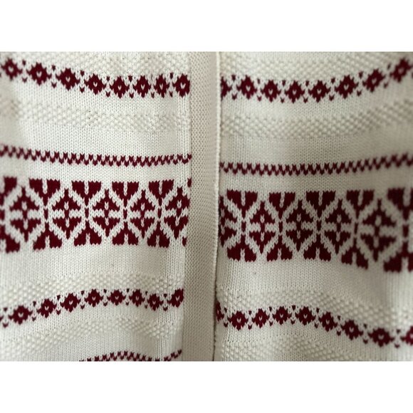 TALBOTS Knitted Cardigan Red White Nordic Geometric Design Size Med - Picture 4 of 12